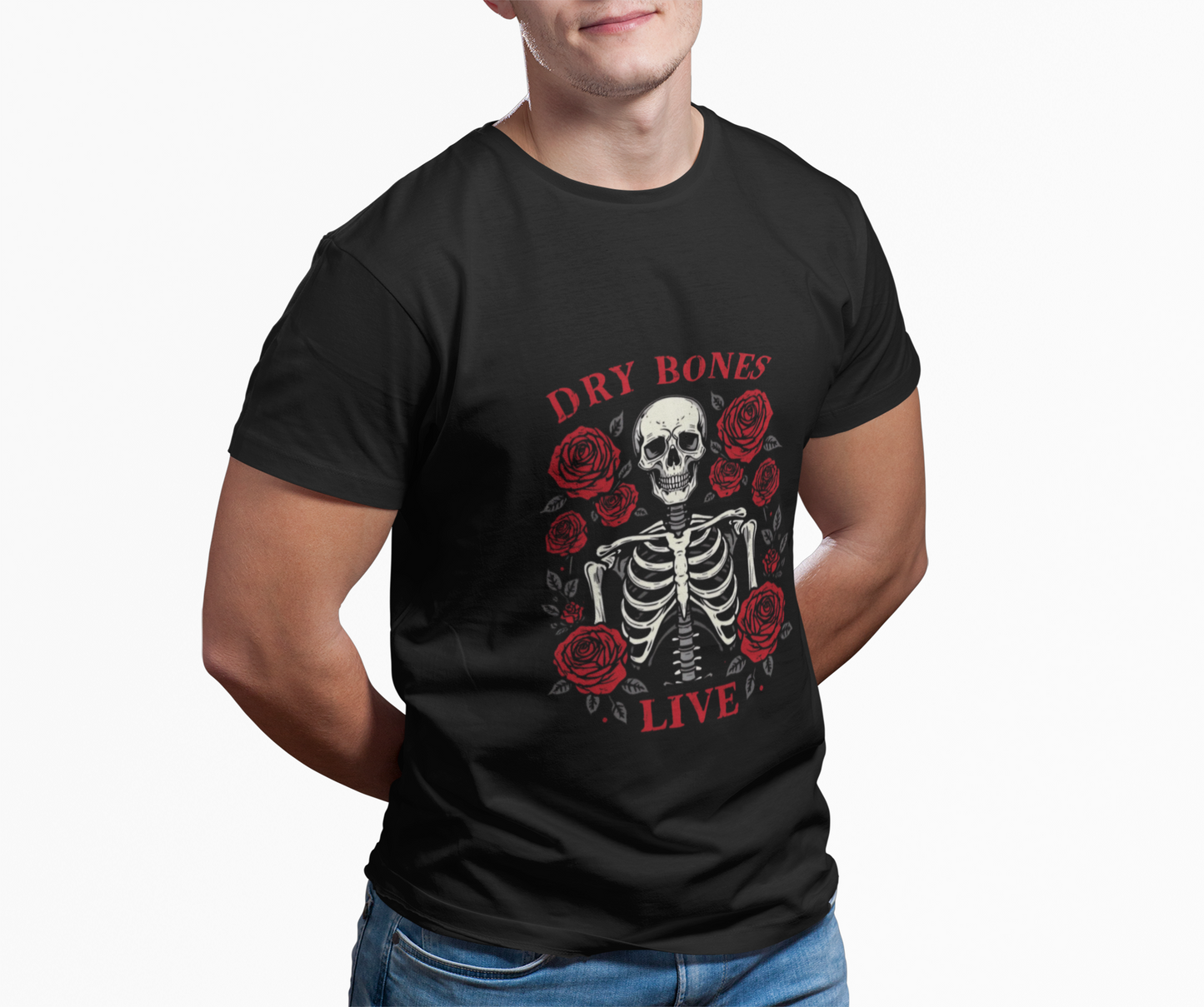 Skeleton & Roses Graphic Tee, Unisex Graphic Tee for Halloween, Edgy Casual Wear, Vintage Style, Alternative Fashion