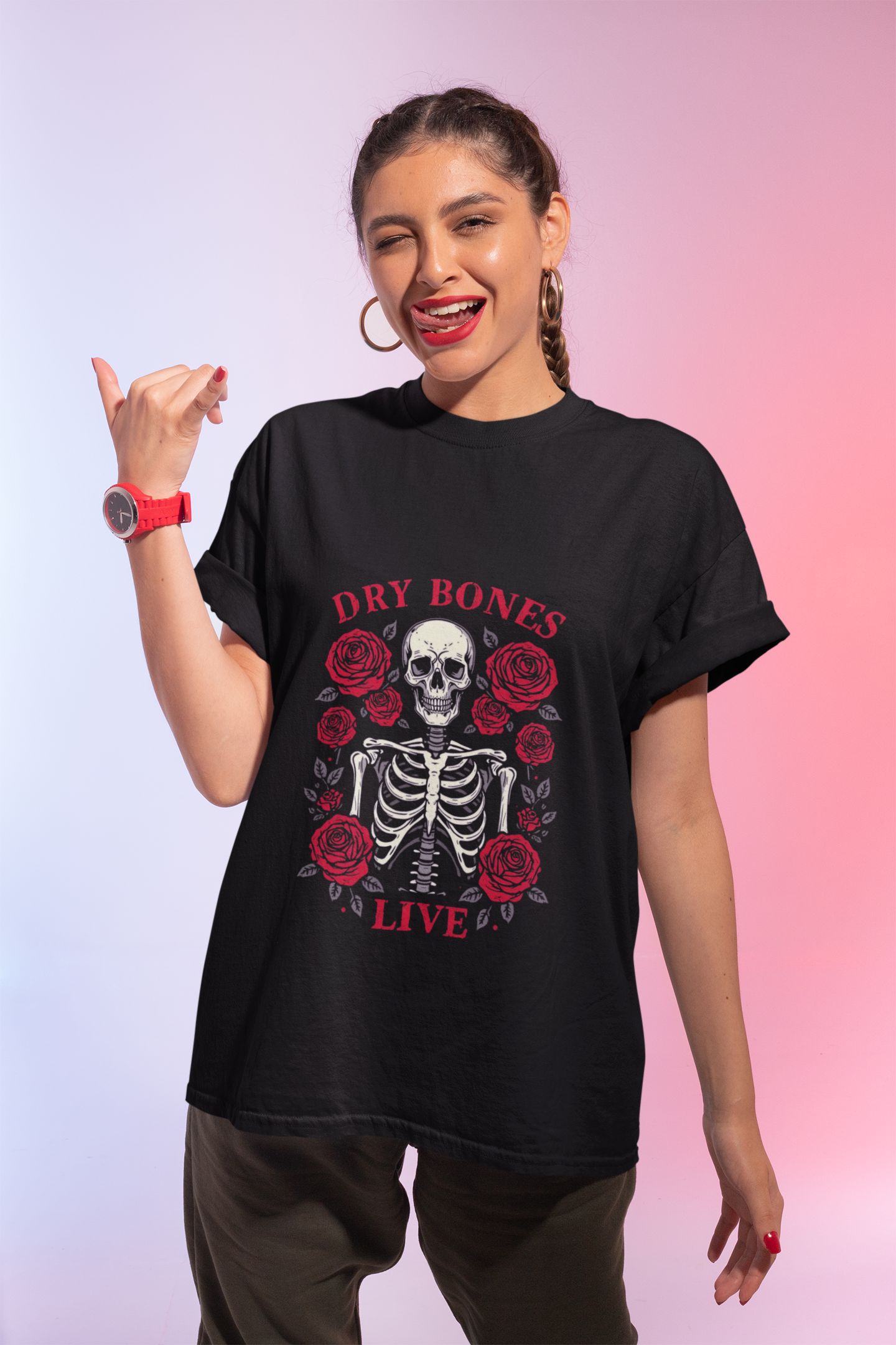 Skeleton & Roses Graphic Tee, Unisex Graphic Tee for Halloween, Edgy Casual Wear, Vintage Style, Alternative Fashion