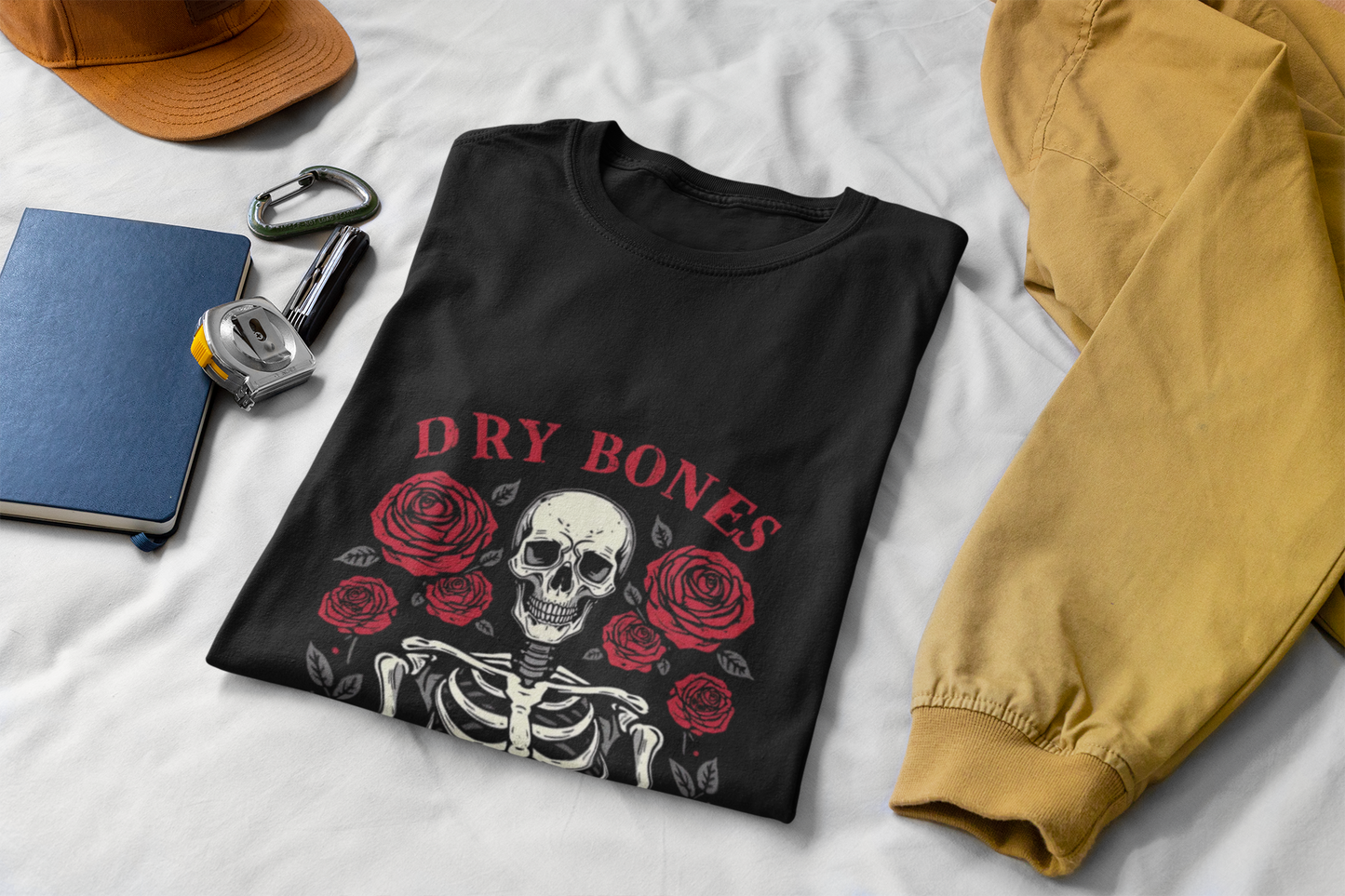Skeleton & Roses Graphic Tee, Unisex Graphic Tee for Halloween, Edgy Casual Wear, Vintage Style, Alternative Fashion