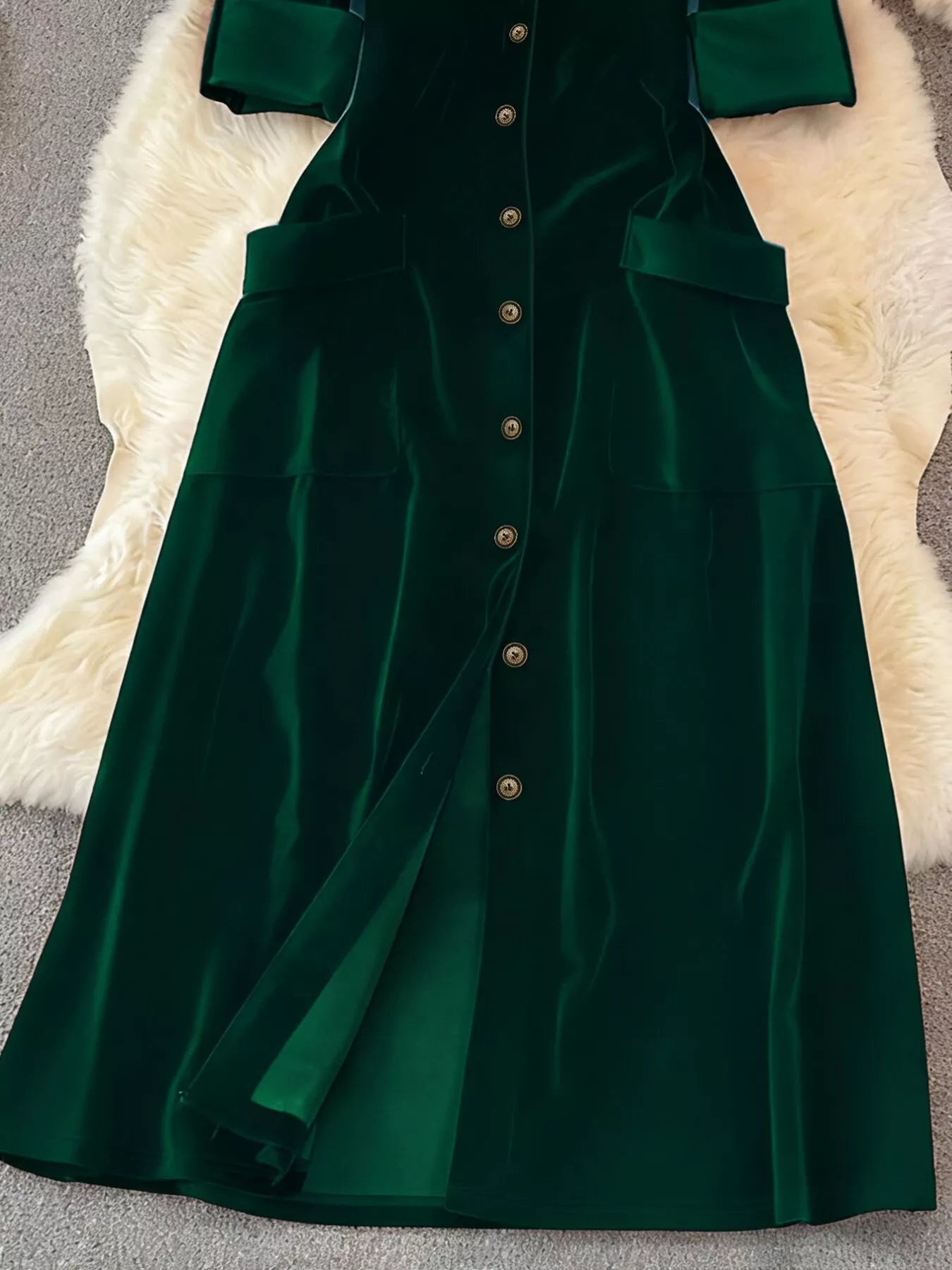 green velvet dress with buttons Emerald Green Velvet Dress/ Velvet Bridesmaid Dress/ Velvet Long Dress/ Velvet Long Sleeve Dress/ Winter Dress/ Gift for Her LAA158