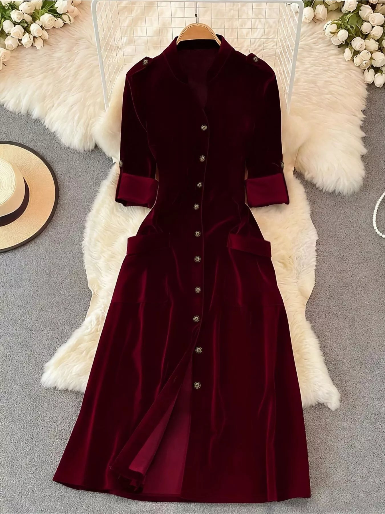 Velvet Button-Down Midi Dress Vault & Vineyard Velvet Button-Down Midi Dress Vault & Vineyard