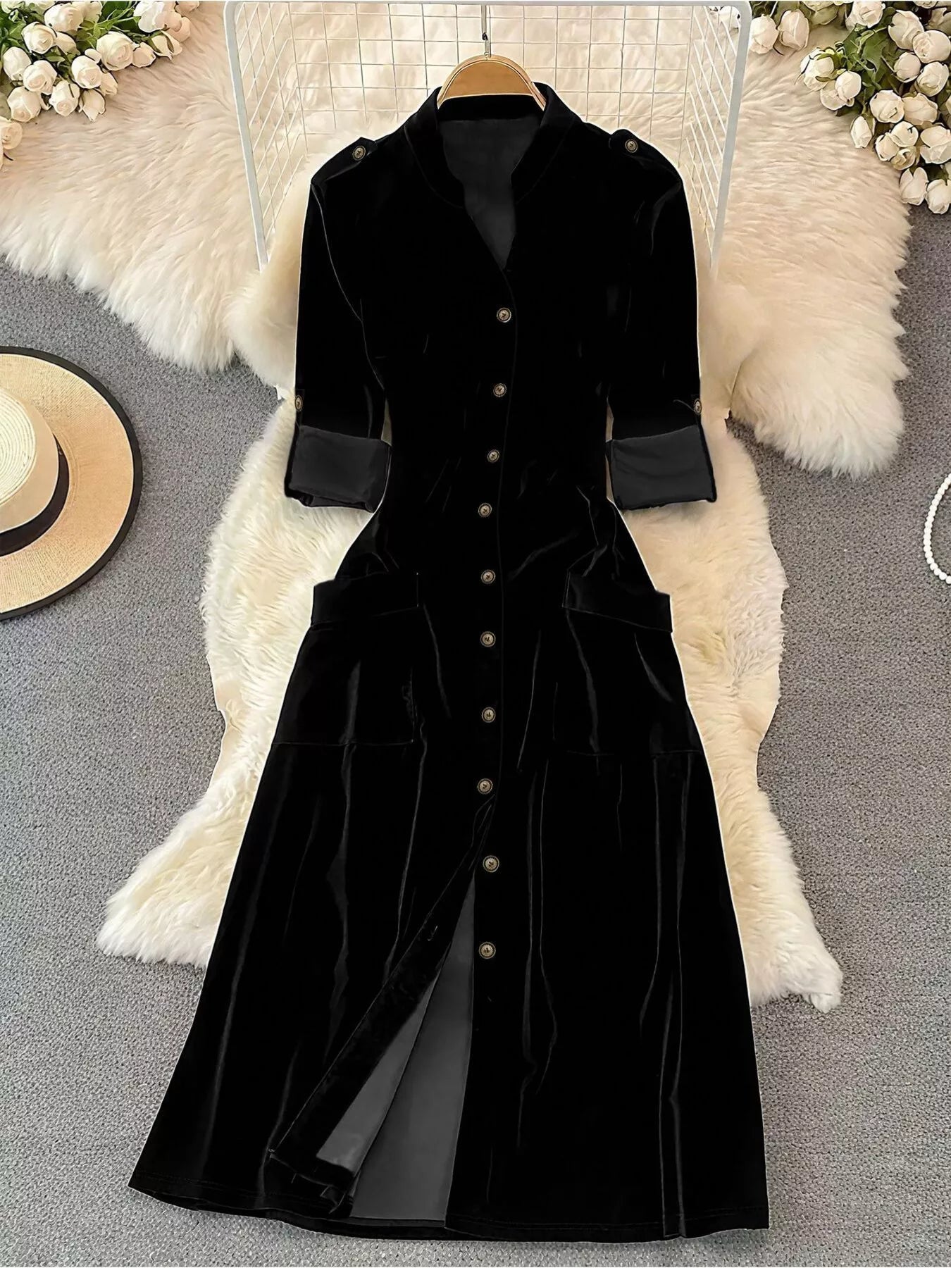 Velvet Button-Down Midi Dress – Vault & Vineyard